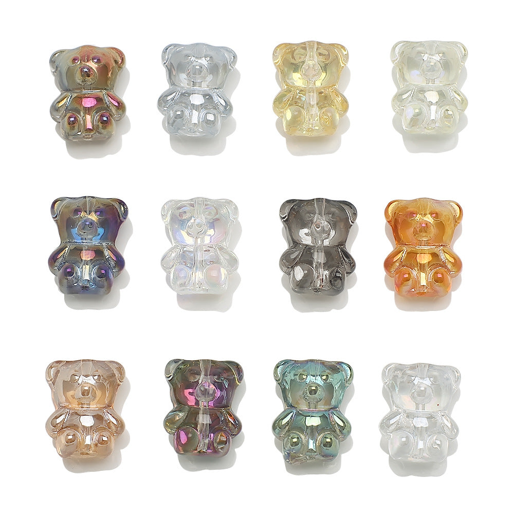 Electroplated Bear Glass Beads 12mm 14mm Mixed Metallic Colors 20pcs