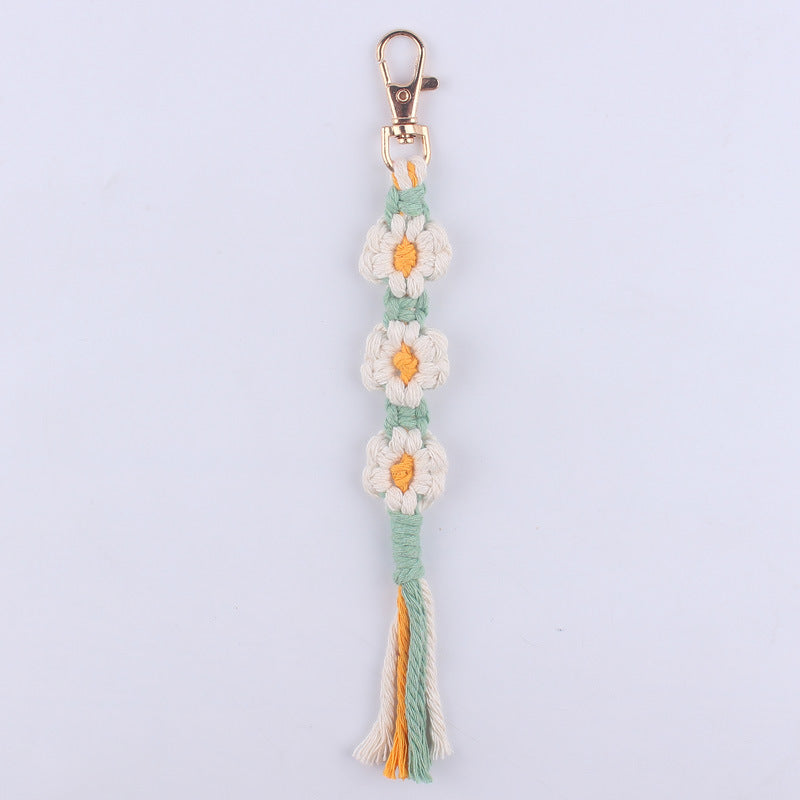 Handmade Woven Flower Keychain Cotton Polyester Gold Clasp 8