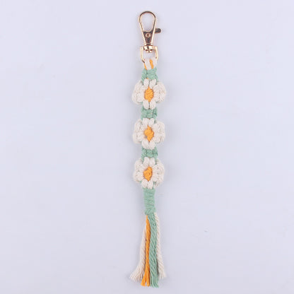 Handmade Woven Flower Keychain Cotton Polyester Gold Clasp 8
