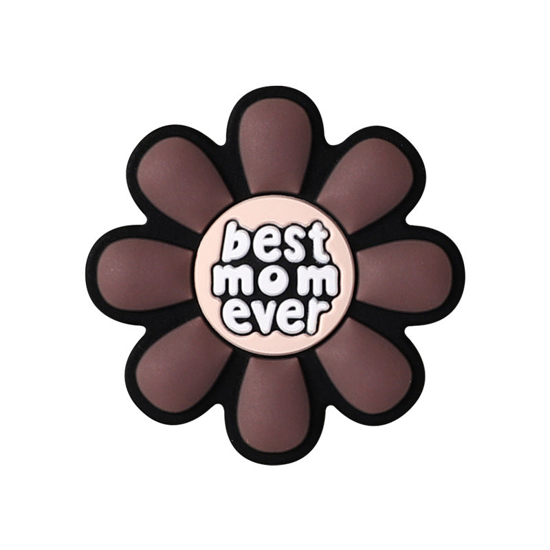 Silicone Focal Beads Mom Alphabet Cheerful Sunflower Black Background 20pcs 7