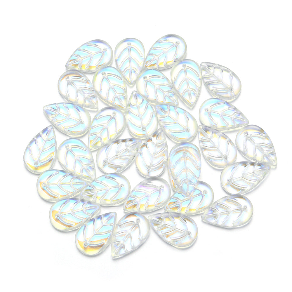 Czech Glass Beads Leaf 17mm Frosted Mixed Colors Gold Accents 30pcs 16
