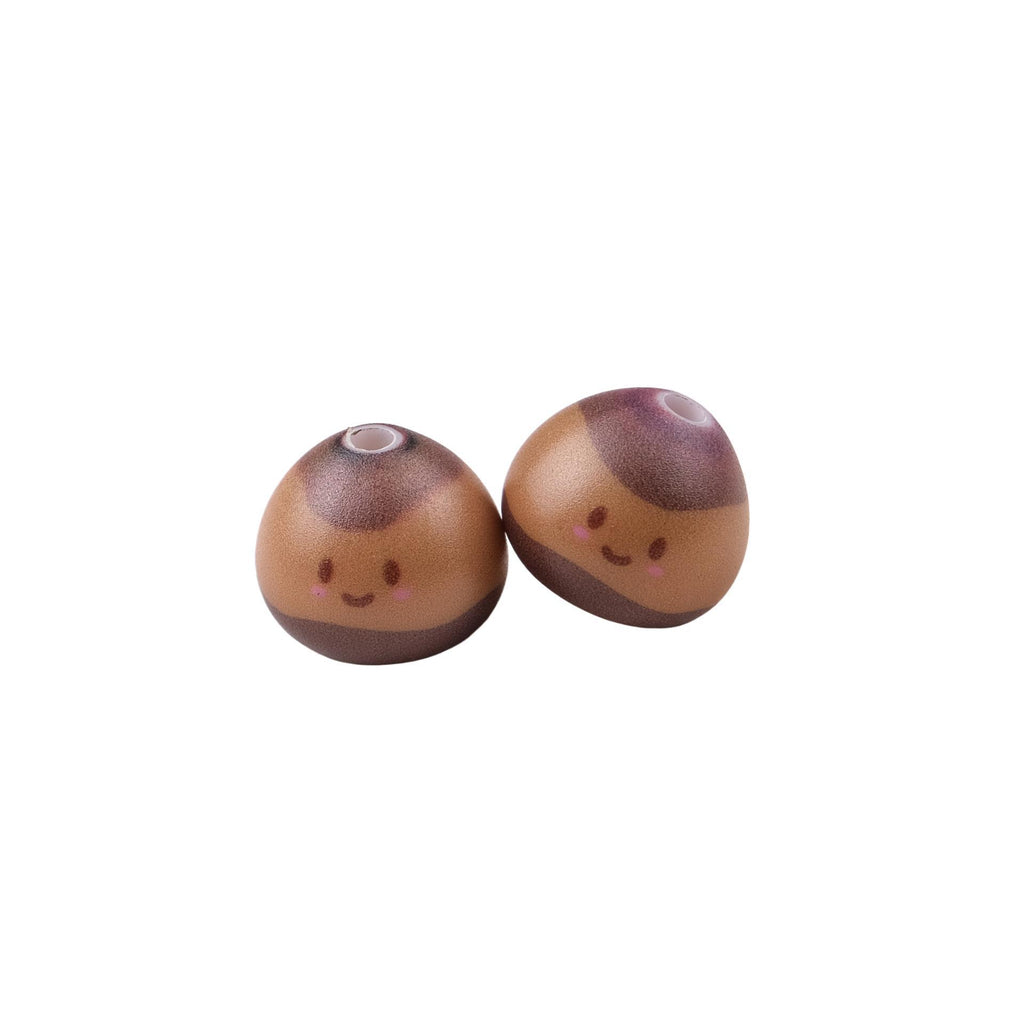 Cute Chestnut Acrylic Beads 13x16mm Painted Smile Face 20pcs 4
