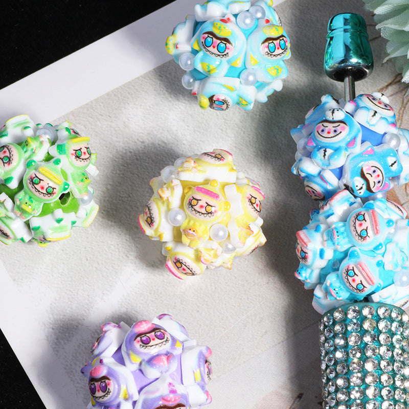 Embellished Bubblegum Beads 20mm Labub Polymer Clay Detailed 5pcs 2