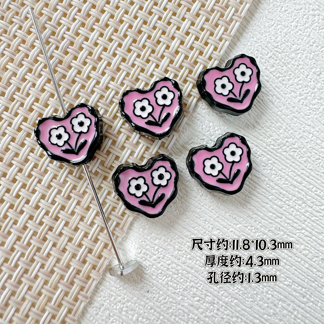 Heart and Flower Metal Beads 10mm Baking Painted Two-Color 20pcs 24