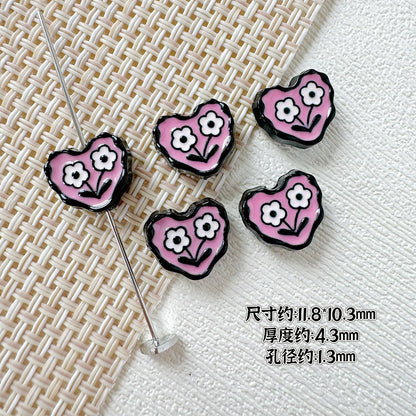 Heart and Flower Metal Beads 10mm Baking Painted Two-Color 20pcs 24