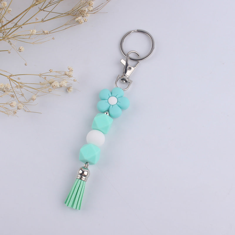 Flower Silicone Bead Keychain Colorful Floral Tassel Charm 11