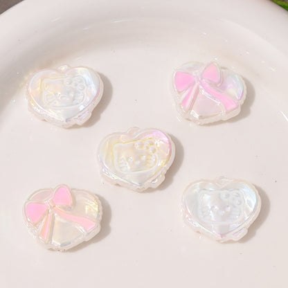 UV Plating Heart Acrylic Beads 20mm Cat Face Pastel Resin 10pcs 7