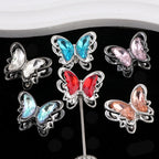 Butterfly Metal Beads 26mm Double-Sided Crystal Glass Embedded 3pcs 3