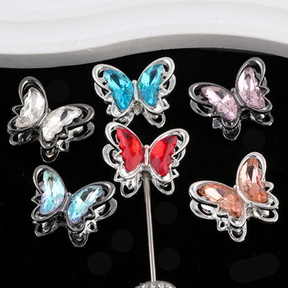 Butterfly Metal Beads 26mm Double-Sided Crystal Glass Embedded 3pcs 3