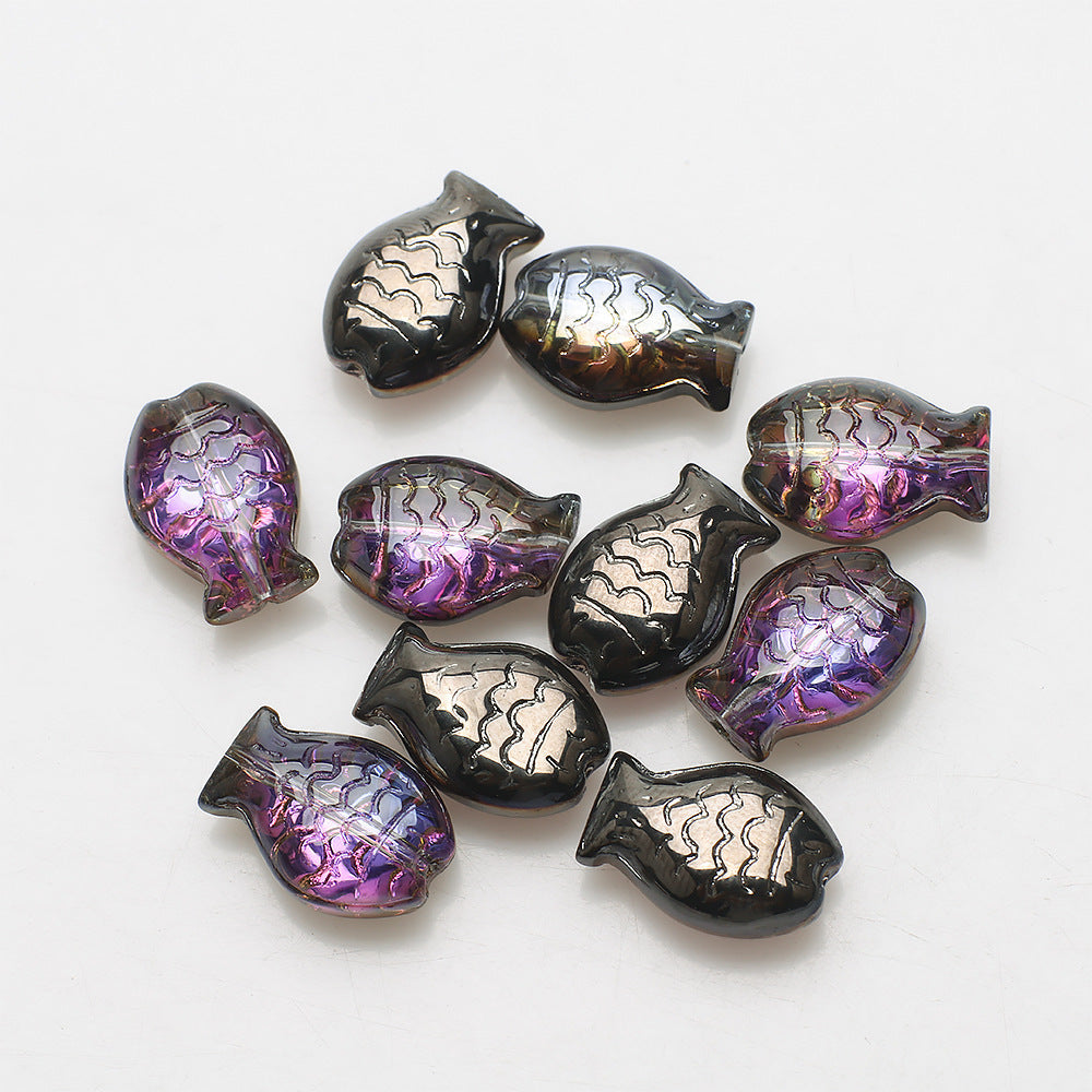 Electroplated Small Fish Glass Beads 10x14mm Translucent 30pcs 7