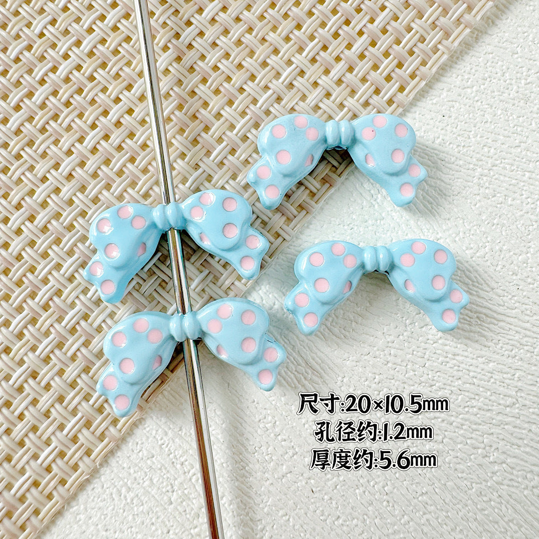 Dotted Bow Metal Beads 20mm Rhinestone Embedded Bow Metal Beads 26mm Painted 10pcs 7