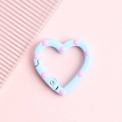 Metal Painted Dotted Heart Trigger Spring Keyrings 25mm 10pcs 13