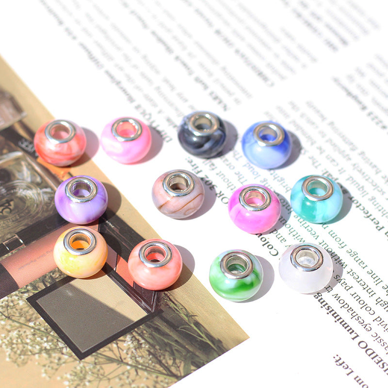 Blooming Color Marble Resin Spacer Beads 14mm Glossy Metal-Lined Hole 100pcs 4