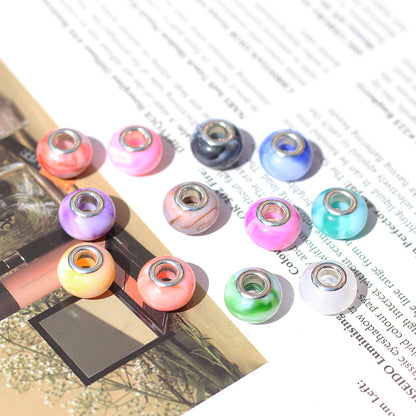 Blooming Color Marble Resin Spacer Beads 14mm Glossy Metal-Lined Hole 100pcs 4
