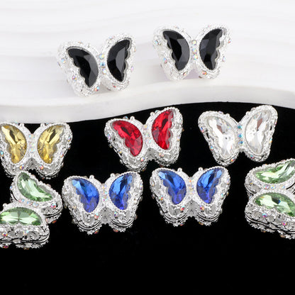 Butterfly Rhinestone Beads 28mm Colorful Silver Alloy 10pcs 21
