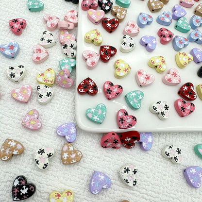 Heart Metal Beads 12mm Baking Painted Puzzle Pattern Enamel 10pcs 4