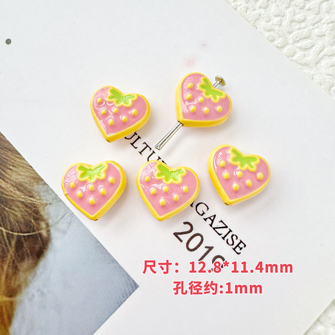 Star and Strawberry Heart Metal Beads Glossy Painted Colorful 10pcs 19