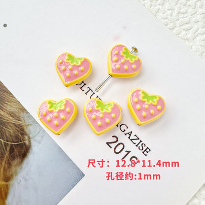 Star and Strawberry Heart Metal Beads Glossy Painted Colorful 10pcs 19