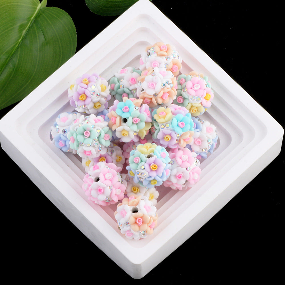 Rhinestone Flower Clay Beads 21mm Pastel Multicolor 10pcs 4