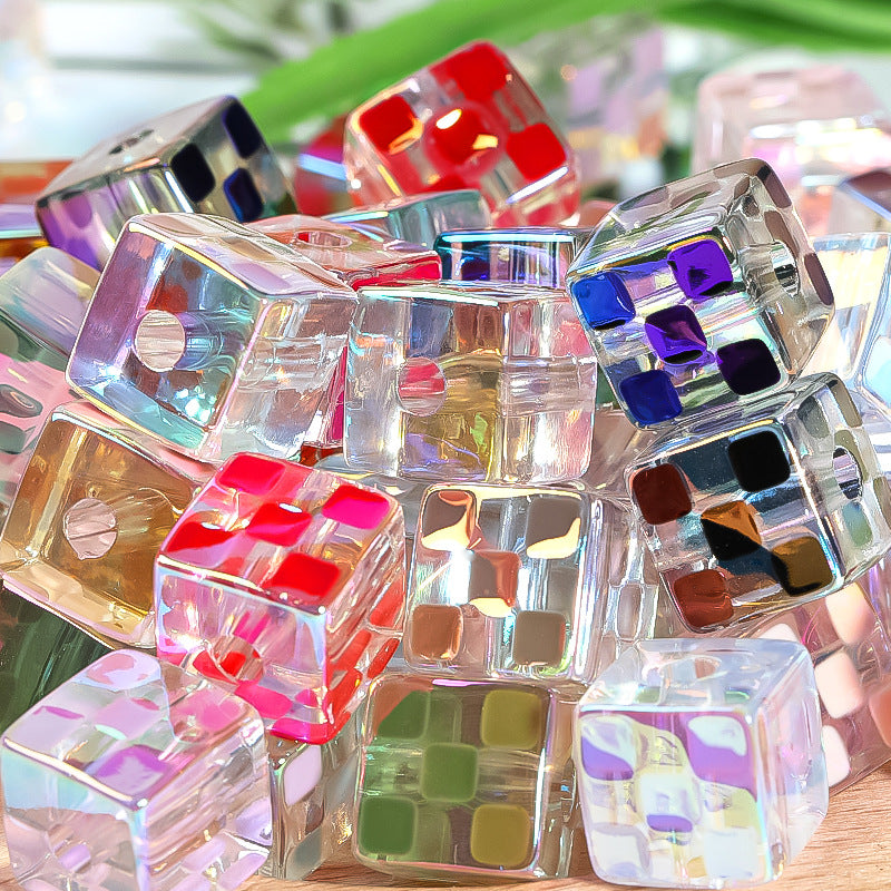 Checkerboard Cube Acrylic Beads 14mm Colorful Mixed 30pcs 6