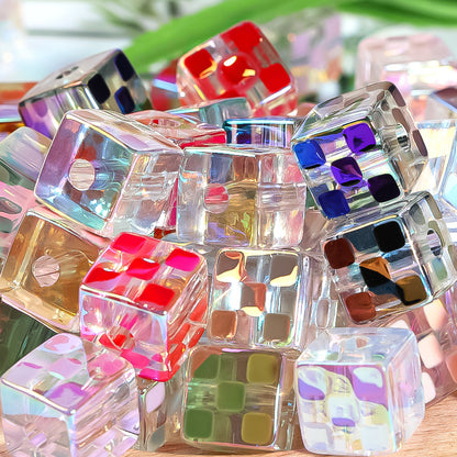 Checkerboard Cube Acrylic Beads 14mm Colorful Mixed 30pcs 6