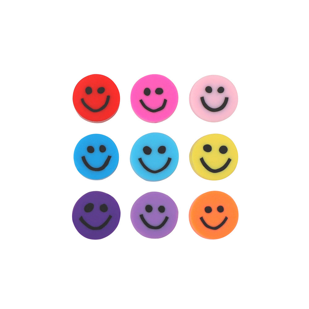 Smiley Face Flat Clay Beads 9mm Colorful Multicolor 100pcs 5