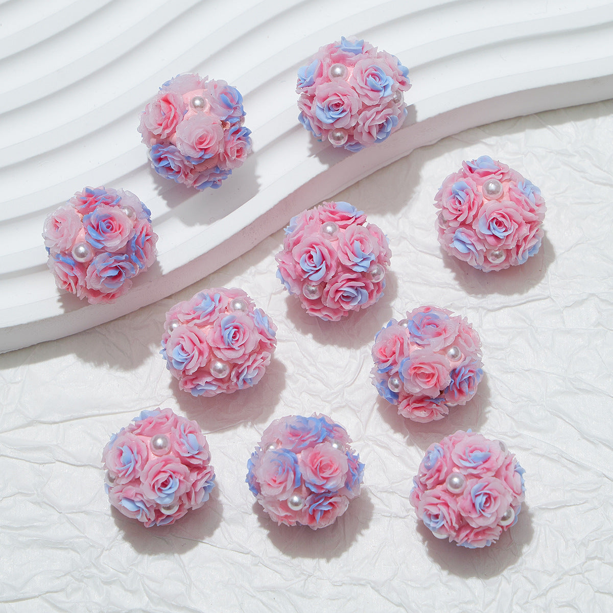 Embellished Flower Cluster Clay Beads 20mm Gradient Rose 10pcs 10