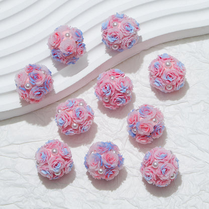 Embellished Flower Cluster Clay Beads 20mm Gradient Rose 10pcs 10