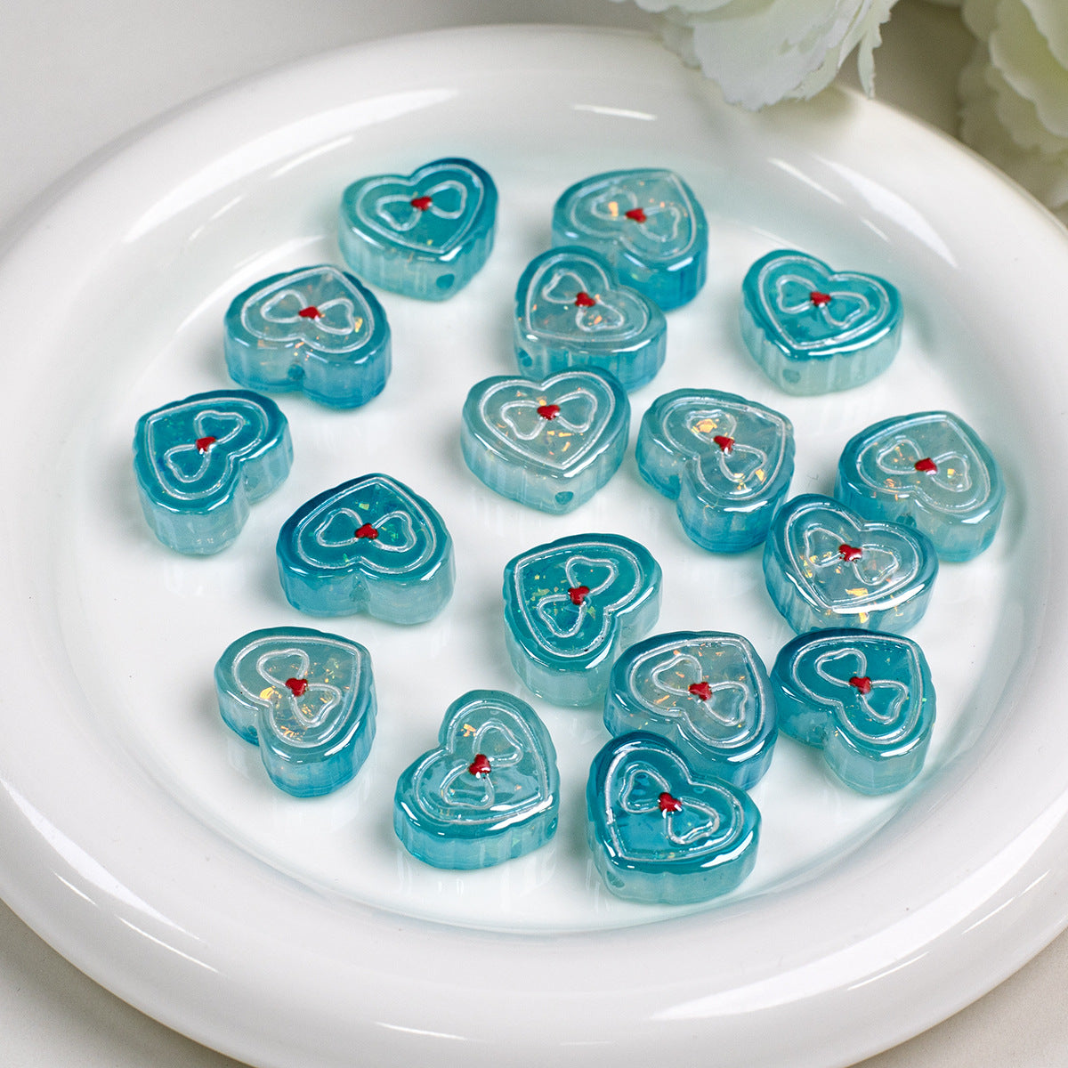 Bow Pattern Heart Resin Beads 20mm Colorful Mixed 10pcs 8