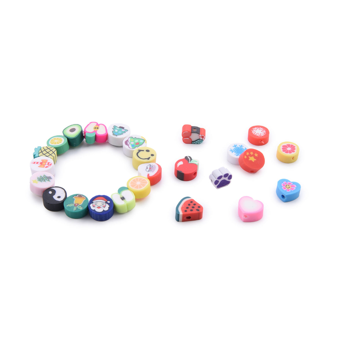 Flat Clay Beads Fruit and Christmas Tree Pattern Polymer 50pcs 3