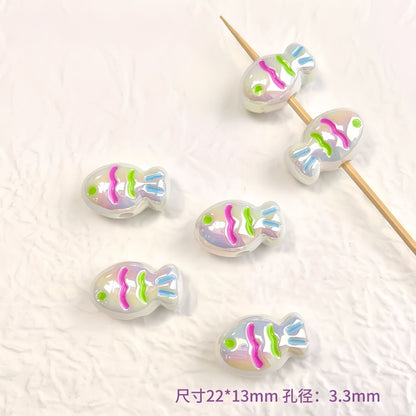 Painted Fish Acrylic Beads 22x13mm Glossy Pastel Neon Wavy Lines 10pcs 9