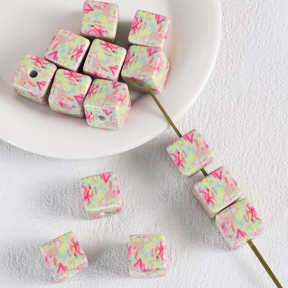 Adobe Printed Square Acrylic Beads 15mm Kitten Puppy Design 10pcs 12