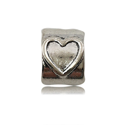 Heart Metal Beads Large Hole Metallic Silver Tone 30pcs 10