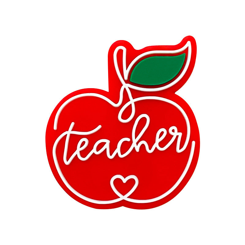 Silicone Focal Beads Teacher Red Apple Script Heart 20pcs 6