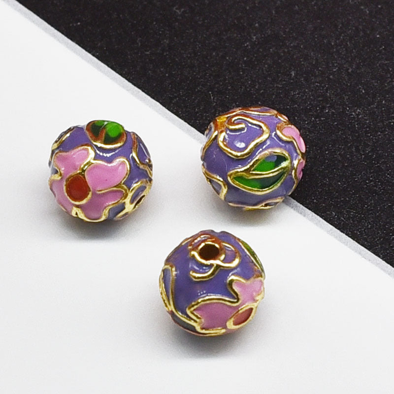 Flower Leaf Pattern Metal Beads 6/8/10mm Colorful Cloisonne Enamel 10pcs 25