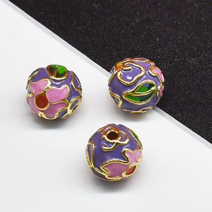 Flower Leaf Pattern Metal Beads 6/8/10mm Colorful Cloisonne Enamel 10pcs 25