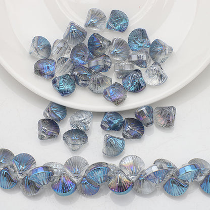 Electroplated Shell Glass Beads 10mm Glossy Ridged Surface 60pcs 15