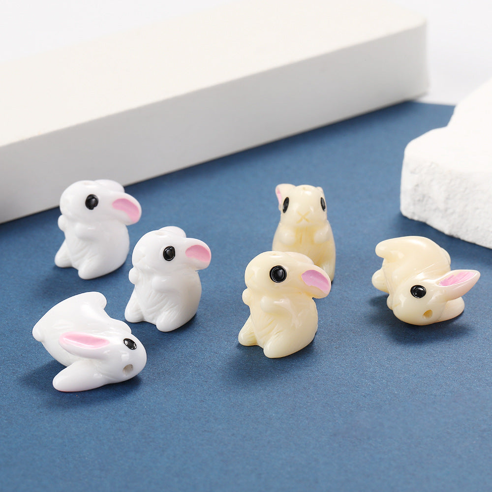 3D Rabbit Resin Beads 21mm Glossy Detailed Charm 2pcs