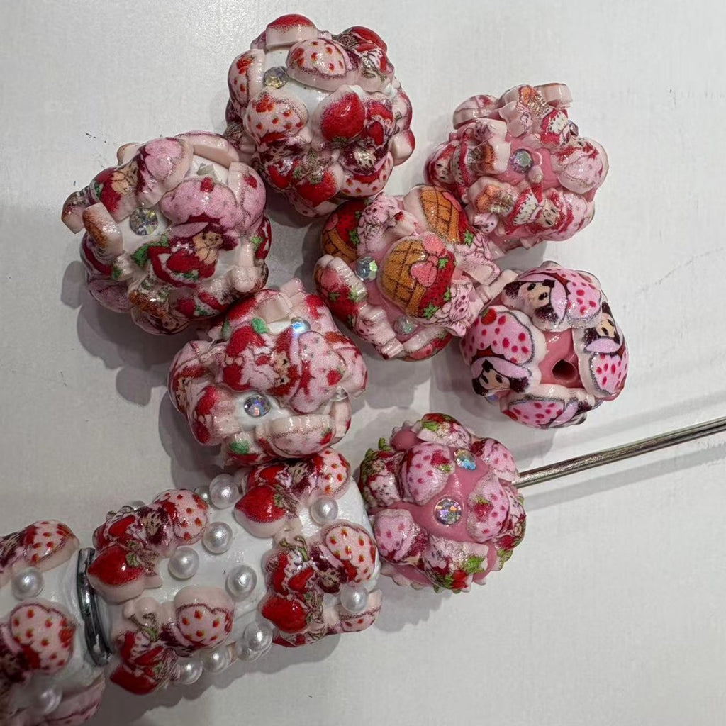 Embellished Bubblegum Beads 20mm Strawberry Shortcake Design 30pcs 2
