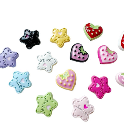 Star and Strawberry Heart Metal Beads Glossy Painted Colorful 10pcs 5