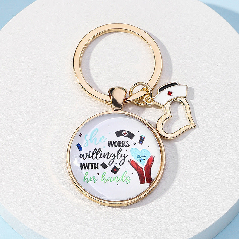Metal Nurses Day Keychain Heart Nurse Cap Medical Theme 2