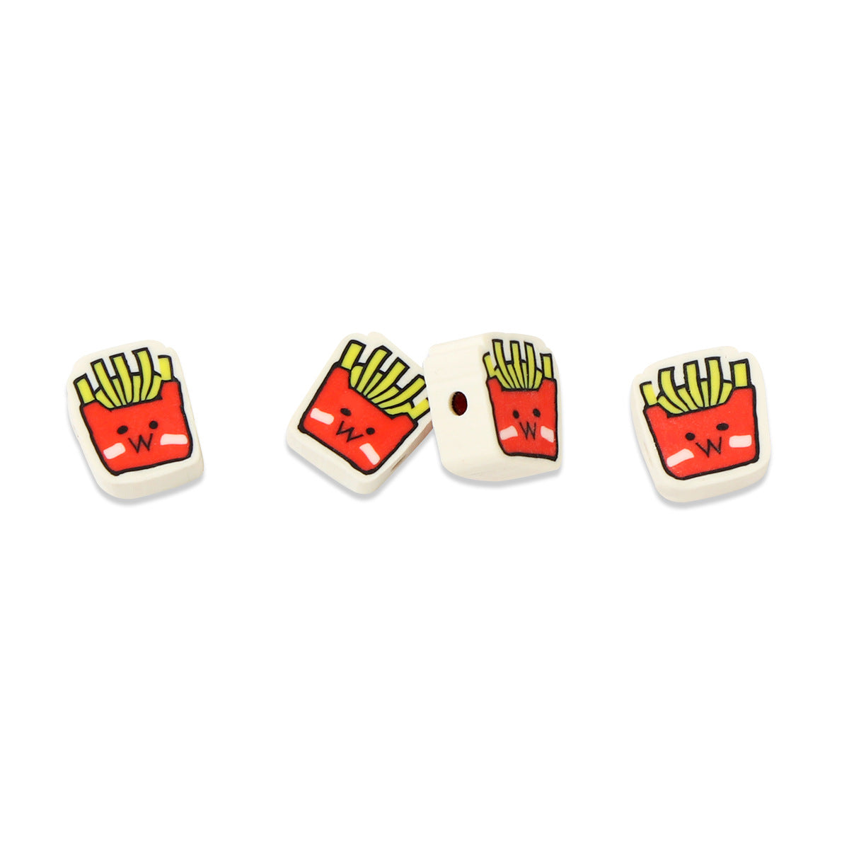 French Fries Clay Beads 9mm Polymer Colorful Food Pattern 100pcs 5
