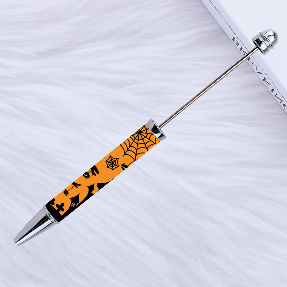 Beadable Pen Plastic Halloween Printed Pumpkin Ghost Spider Bat 7