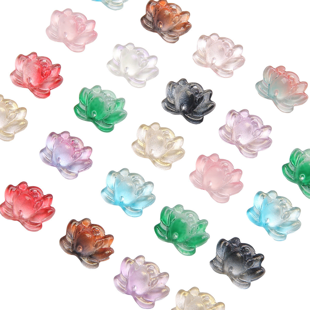 Lotus Transparent Glass Beads 16x21mm Pastel Colors 5pcs 5
