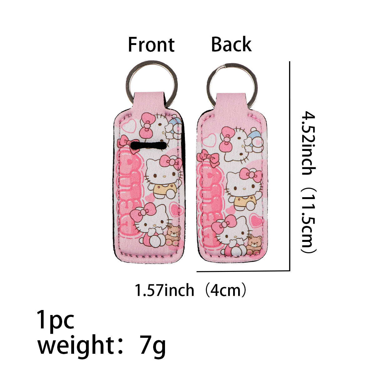 Neoprene Chapstick Holder Keychain Sanri Pattern Kawaii Animal 3pcs 7