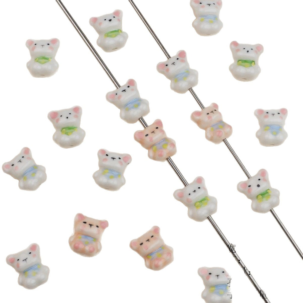 Hand Painted Bear Ceramic Beads 17mm Multicolor 2pcs 5