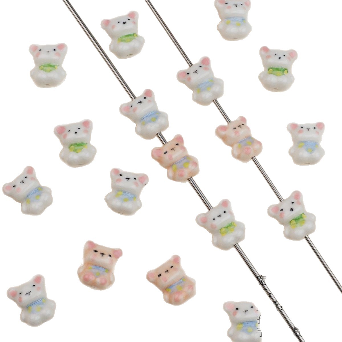 Hand Painted Bear Ceramic Beads 17mm Multicolor 2pcs 5