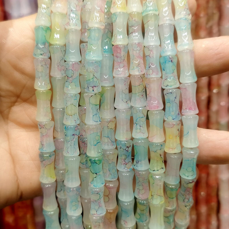 Transparent Bamboo Shape Glass Beads 6x12mm Glossy Finish 5 Strands 28