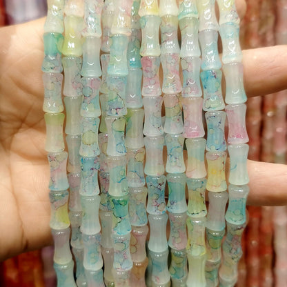 Transparent Bamboo Shape Glass Beads 6x12mm Glossy Finish 5 Strands 28