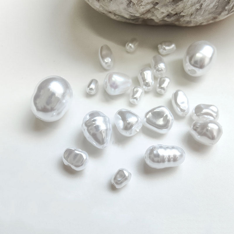 Vintage Shaped Imitation Pearl Acrylic Beads Soft White Luster 10pcs 2